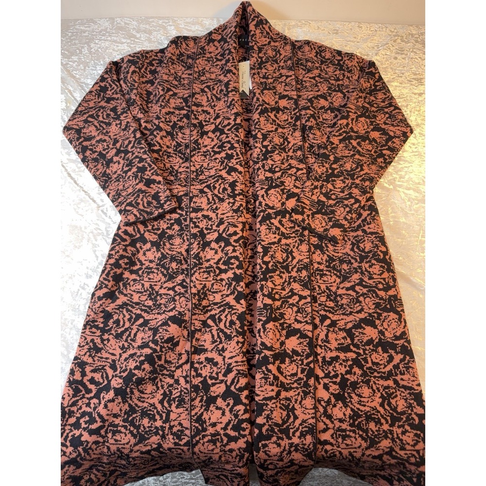 Premise Open Front Long Cardigan Sweater S NWT‎ Floral Jacquard Pockets